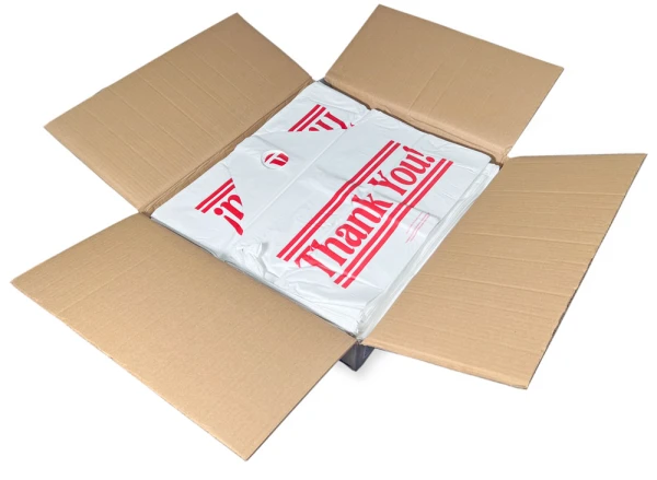 21 x 18 + 10 Wave Top Thank You Carry Out Bag Case Case of 21 x 18 + 10 Bottom Gusset Wave Top Thank You Bag