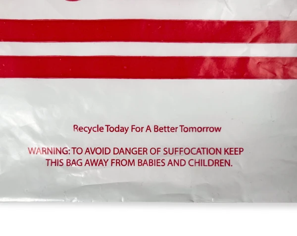 21 x 18 + 10 Wave Top Thank You Carry Out Bag Soffocation Warning Suffocation Warning of 21 x 18 + 10 Bottom Gusset Wave Top Thank You Bag
