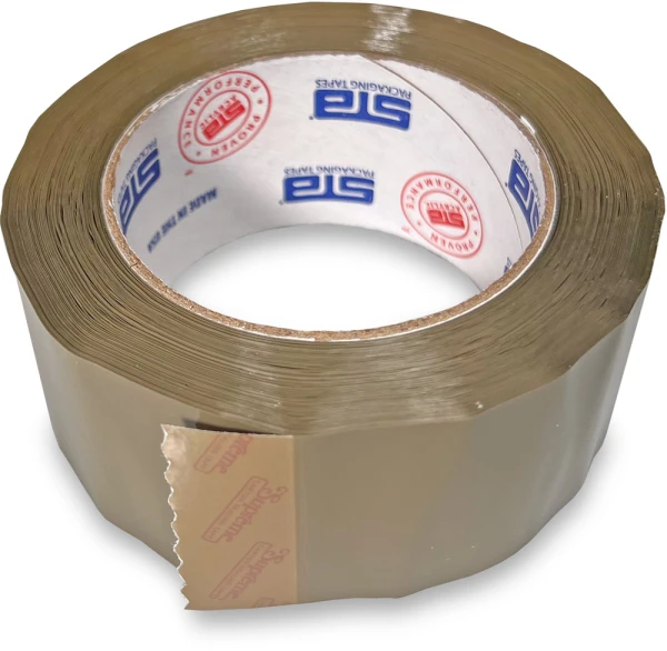 2 x 110 yds. Tan Premium Box Sealing Tape on Side 2 in x 110 yds Acrylic Tape on Side
