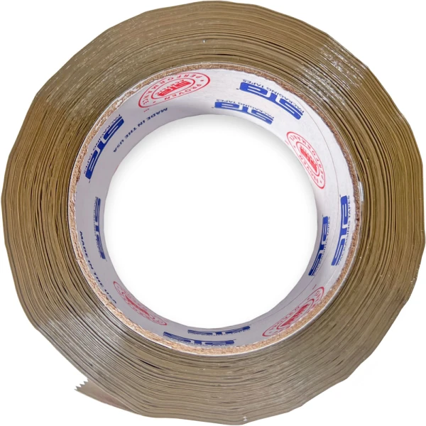 2 x 110 yds. Tan Premium Box Sealing Tape Laying on Side 2 in x 110 yds Acrylic Tape Laying on Side