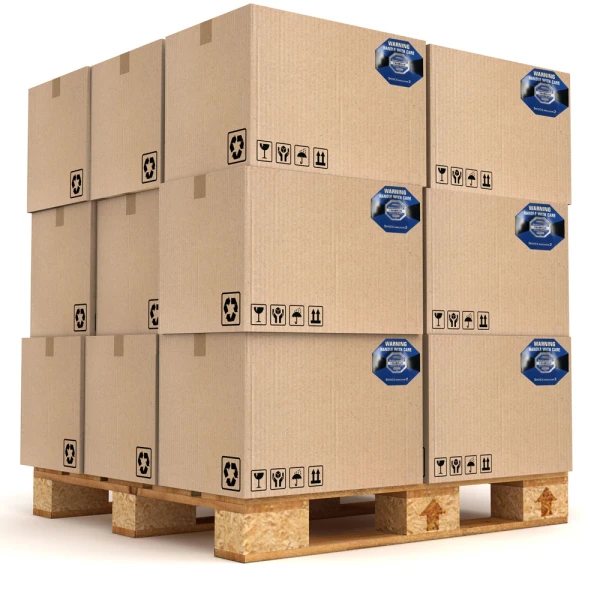15G Shock Indicator Label on Pallet Shipment Pallet Shipment with 15G Shock Label Indicators on Boxes