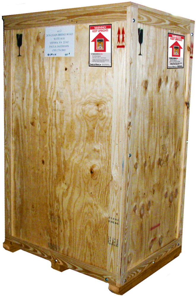 Tiltwatch XTR Indicator and Companion Label on Shipping Crate