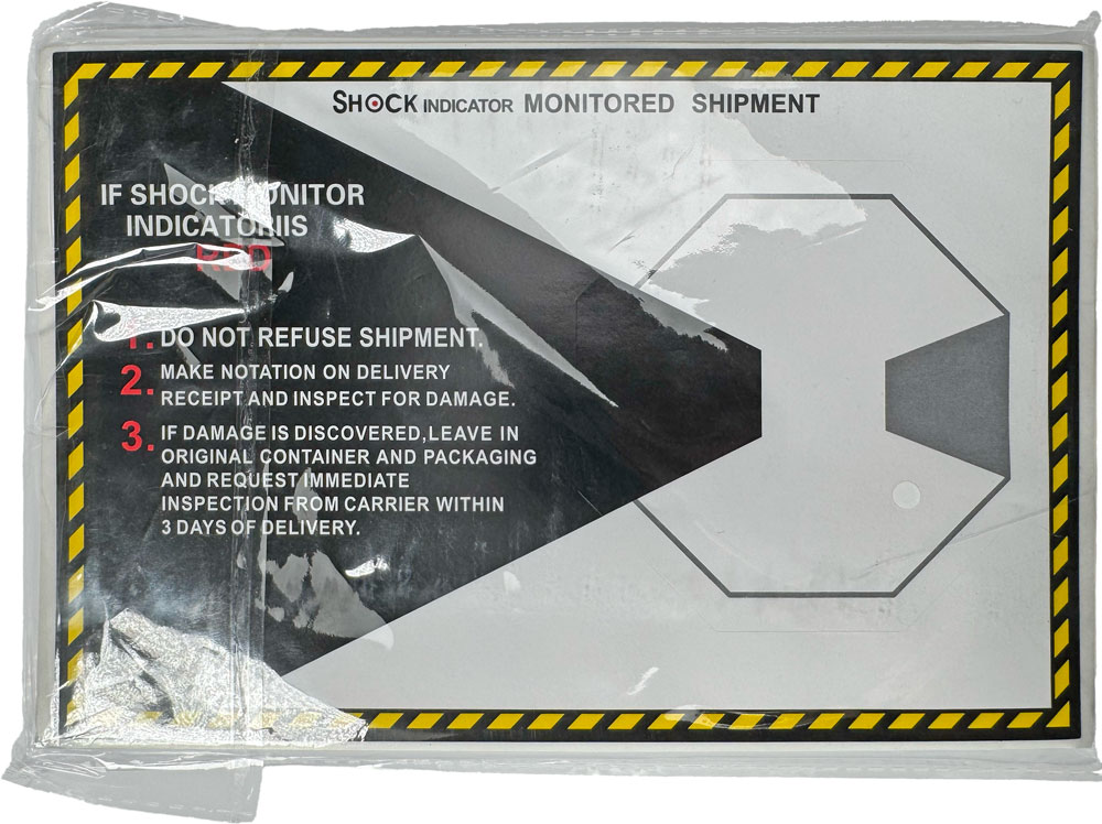 Resealable Bag Protects a case of Shock Indicator Companion Label Flat Packed