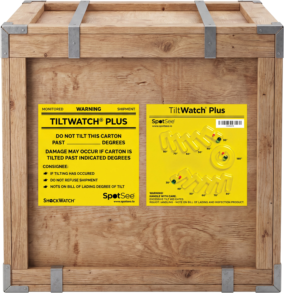Tiltwatch Plus on Shipment Crate
