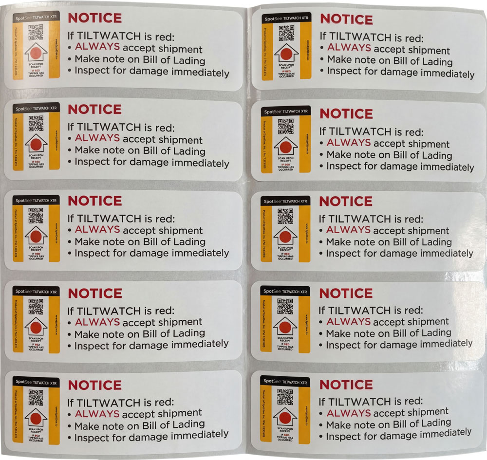 Tiltwatch XTR QR 10 Notice Label Sheet