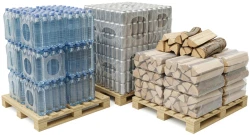 Shrink Bundling Film - Polyethylene Shrink Film on Rolls Consolidating Water Bottles Drink Cans and Firewood on Pllets
