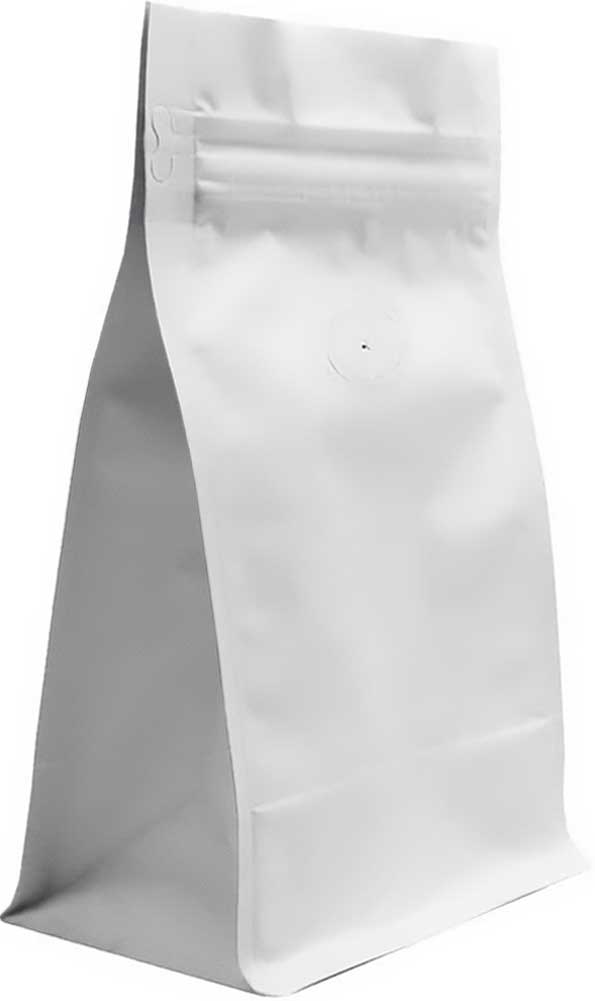 Matte White 12 oz. Block Bottom Side Gusset Stand Up Pouch Bags with Valve