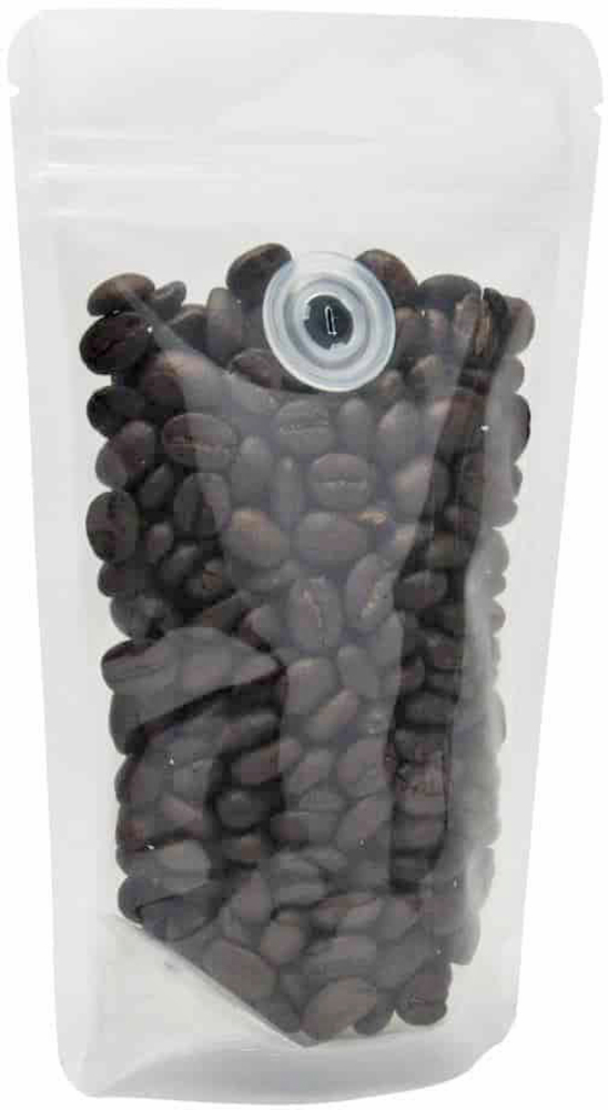 2 oz Stand Up Zipper Pouch Bags with valve 4x6 5/8 + 2 3/8 CLEAR PET/LLDPE Front Side