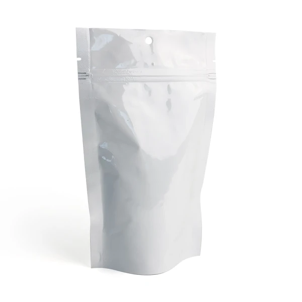 White Foil 5 x 8.5 + 3 Stand Up Pouch White Foil 5 x 8.5 + 3 Stand Up Pouch
