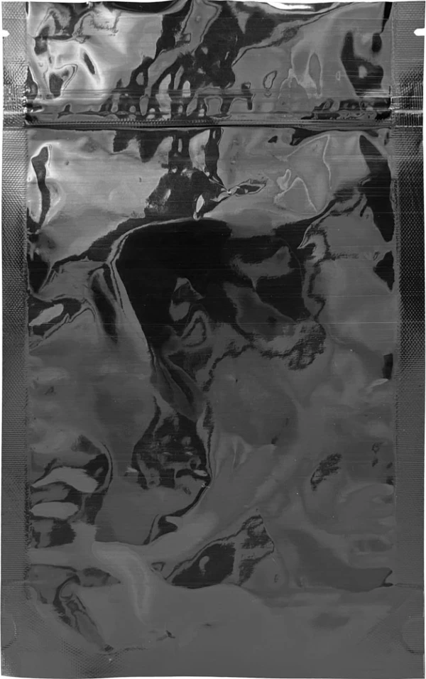 6 x 10 + 2.5 Black Child Resistant Stand Up Pouches Back Back of Black 6 x 10 + 2.5 Child Resistant Stand Up Pouches