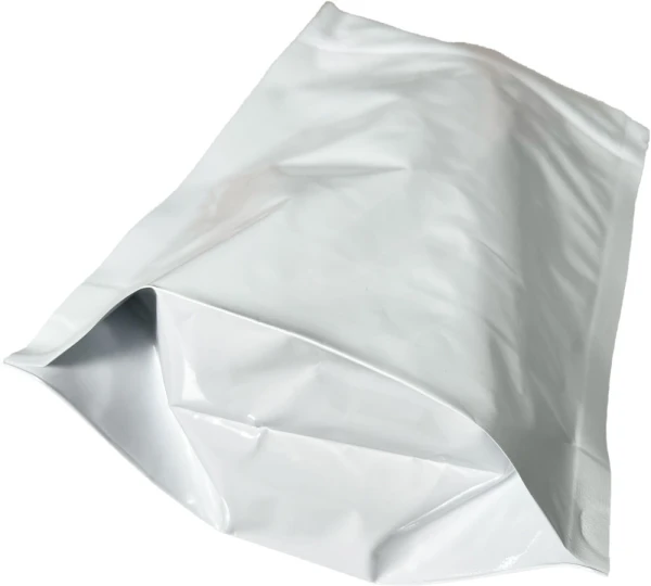 6 x 10 + 2.5 White Child Resistant Stand Up Pouches Bottom Gusset and Side Bottom Gusset and Side of White 6 x 10 + 2.5 Child Resistant Stand Up Pouches