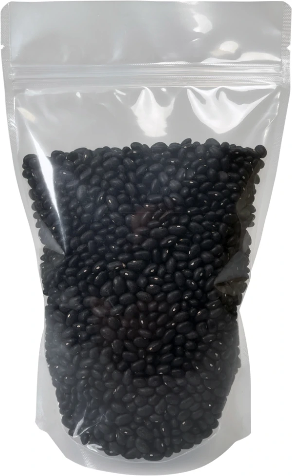 Clear 16 oz. Stand Up Pouch 16 oz Stand Up Zipper Pouch Bags - 7x11 1/2 + 4 CLEAR - PET/LLDPE with Black Beans