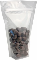 Clear 5 x 8.5 + 3 Stand Up Pouch with Hang Hole with Chocolate Covered Almonds