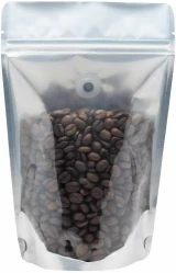 Clear/Black 12 oz. Stand Up Pouch with Valve with Coffee Beans