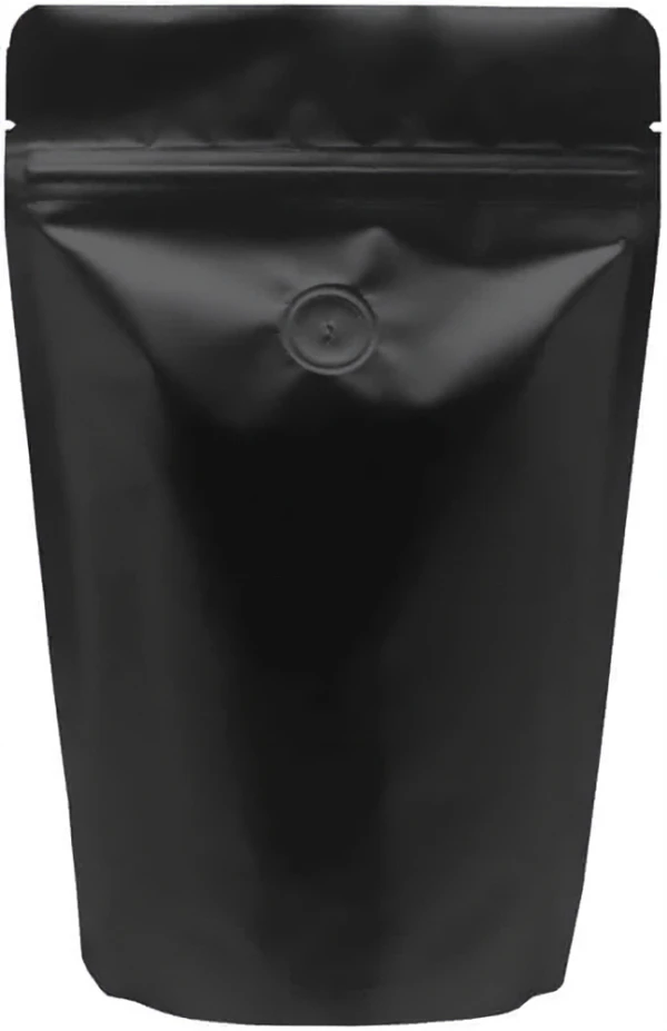 Clear/Black 12 oz. Stand Up Pouch with Valve Back Black Back of Clear/Black 12 oz. Stand Up Pouch with Valve