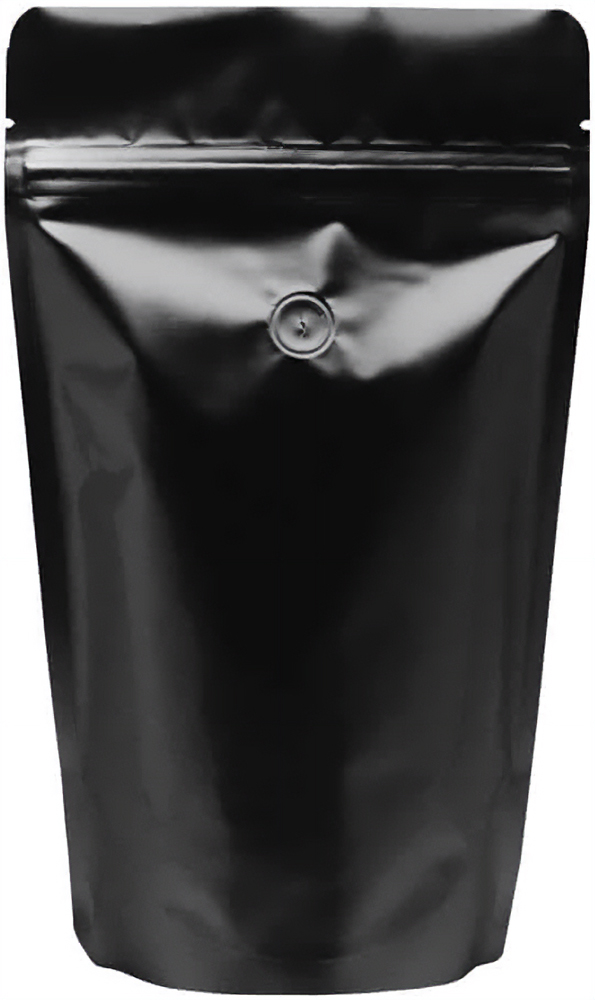 Clear/Black 16 oz. Stand Up Pouch with Valve Back Black Back of Clear/Black 16 oz. Stand Up Pouch with Valve