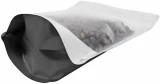 2 lb Stand Up Pouch with valve Clear/Black PET/ALU/LLDPE Bottom Gusset with Coffee Beans