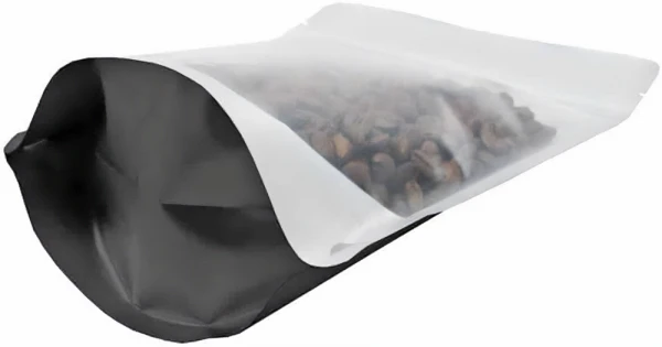 Clear/Black 2 lb Stand Up Pouch Bottom Gusset 2 lb Stand Up Pouch with valve Clear/Black PET/ALU/LLDPE Bottom Gusset with Coffee Beans