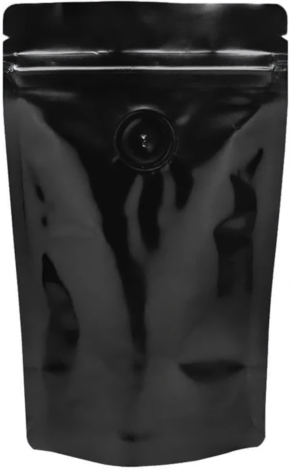 Clear/Black 2 oz. Stand Up Pouch with Valve Back Black Back of Clear/Black 2 oz. Stand Up Pouch with Valve