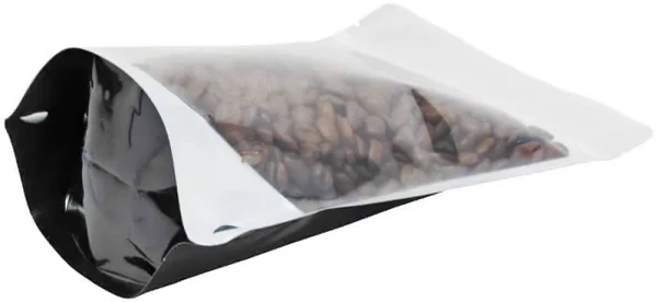 Clear/Black 4 oz. Stand Up Pouch Bottom Gusset 4 oz Stand Up Pouch Clear/Black PET/ALU/LLDPE Bottom Gusset with Coffee Beans