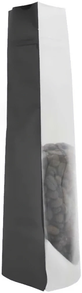 Side View of Clear/Black 4 oz. Stand Up Pouch with Valve with Coffee Beans