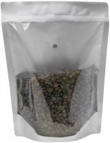 5 lb Stand Up Pouch with valve Clear/Black PET/ALU/LLDPE with Coffee Beans