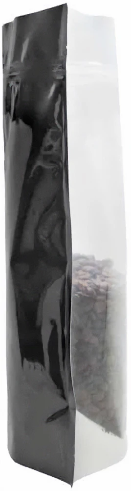 5 lb Stand Up Pouch with valve Clear/Black PET/ALU/LLDPE Side with Coffee Beans