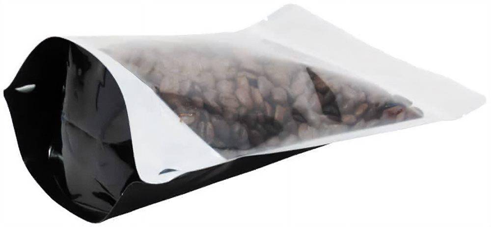 8 oz Stand Up Pouch Clear/Black PET/ALU/LLDPE Bottom Gusset with Coffee Beans