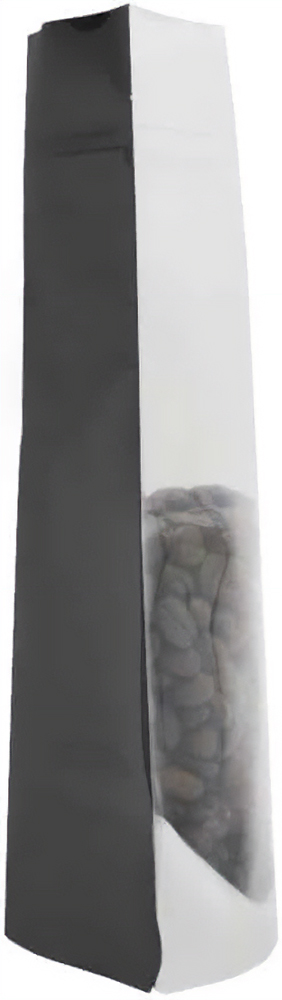 Clear/Black 8 oz. Stand Up Pouch with Valve Side Side of Clear/Black 8 oz. Stand Up Pouch with Valve with Coffee Beans