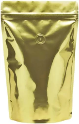 12 oz Stand Up Pouch with valve Clear/Gold PET/ALU/LLDPE Back