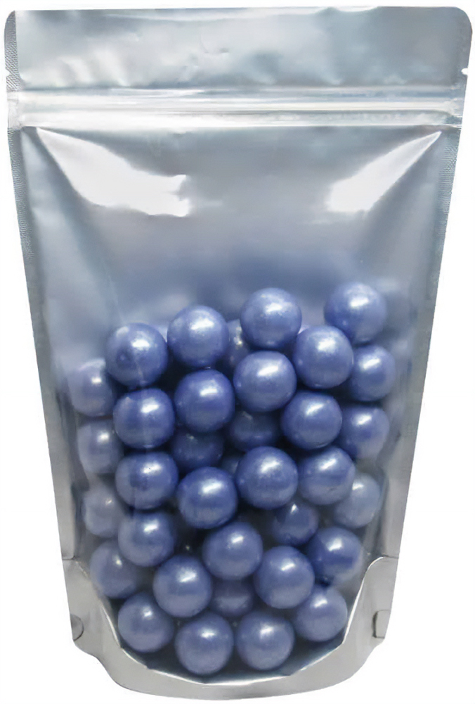 Clear/Gold 12 oz. Stand Up Pouch with Valve with Purple Candy