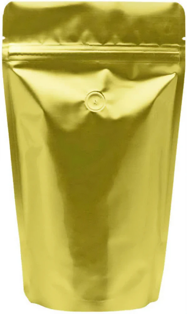 Clear/Gold 16 oz. Stand Up Pouch with Valve Back Gold Back of Clear/Gold 16 oz. Stand Up Pouch with Valve