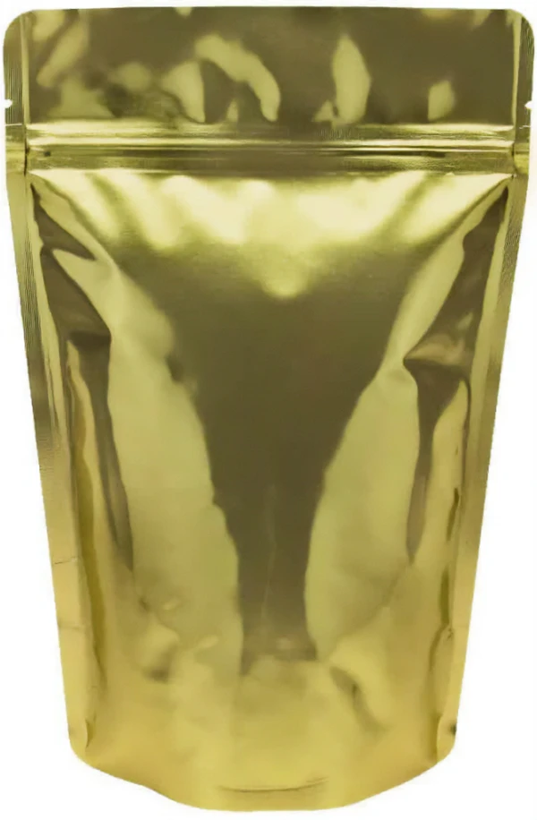 Clear/Gold 2 oz. Stand Up Pouch Back 2 oz Stand Up Pouch Clear/Gold PET/ALU/LLDPE Back