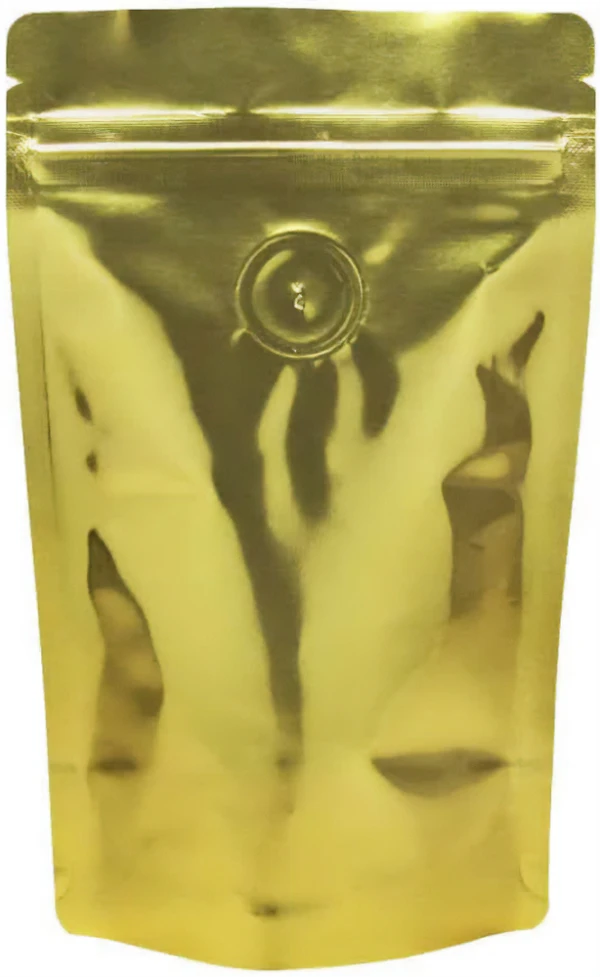 Clear/Gold 2 oz. Stand Up Pouch with Valve Back Gold Back of Clear/Gold 2 oz. Stand Up Pouch with Valve