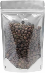 Clear/Gold 4 oz. Stand Up Pouch with Valve with Coffee Beans