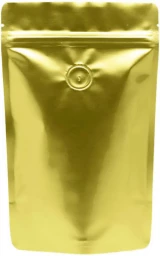 Gold back of Clear/Gold 4 oz. Stand Up Pouch with Valve