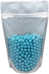 8 oz Stand Up Pouch Clear/Gold PET/ALU/LLDPE with blue round candy