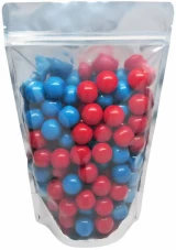 16 oz Stand Up Pouch Clear/Silver MBOPP/PET/ALU/LLDPE with red and blue Gum Balls