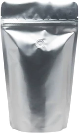 16 oz Stand Up Pouch with valve Clear/Silver MBOPP/PET/ALU/LLDPE Silver Back