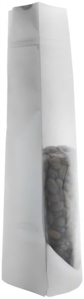 Side View of Clear/Silver 4 oz. Stand Up Pouch with Valve with Coffee Beans