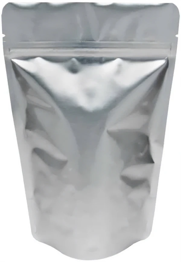 Clear/Silver 8 oz. Stand Up Pouch Back 8 oz Stand Up Pouch Clear/Silver PET/ALU/LLDPE Back