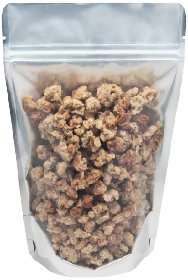 Clear/Silver 8 oz. Stand Up Pouch 8 oz Stand Up Pouch Clear/Silver PET/ALU/LLDPE with Granola