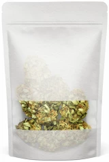 White 4 oz. Rice Paper Stand Up Pouch Trail Mix Inside