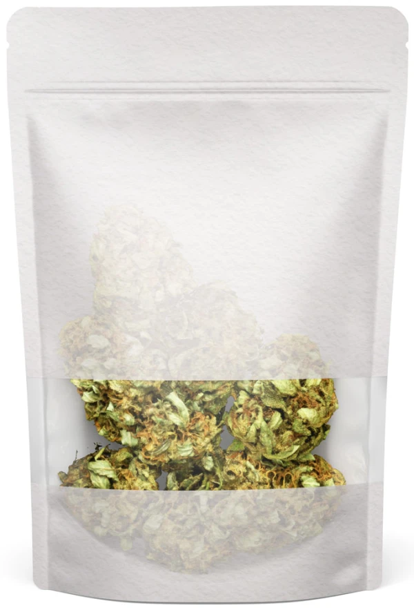 White 4 oz. Rice Paper Stand Up Pouch 14 Grams Half Oz Flower 4 oz Rice Paper Stand Up Zipper Pouch Bags - 5 1/8x8 1/8 + 3 1/8 WHITE - RICE PAPER/PET/LLDPE Flower