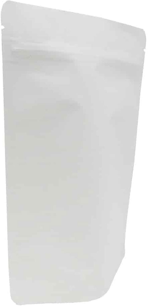 4 oz Stand Up Pouch White Kraft WHITE KRAFT/PET/ALU/LLDPE for Weed 4 oz Stand Up Pouch White Kraft WHITE KRAFT/PET/ALU/LLDPE for Weed at Angle