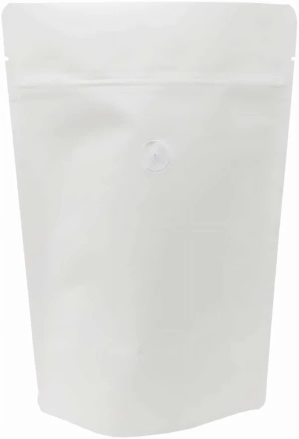 8 oz Stand Up Pouch with valve White Kraft WHITE KRAFT/PET/ALU/LLDPE