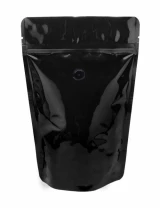 12 oz Stand Up Pouch with valve Black PET/ALU/LLDPE