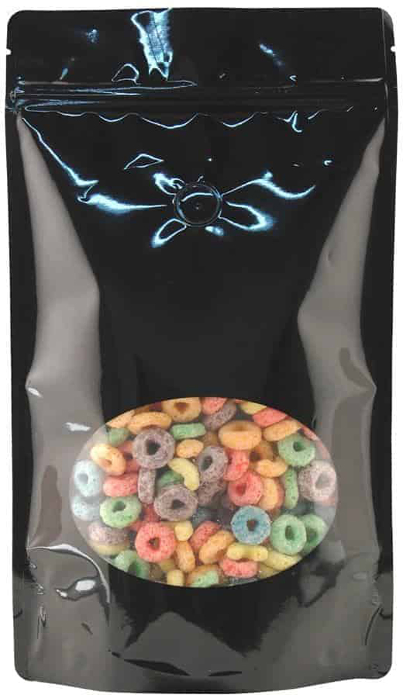 Black 16 oz. Window Stand Up Pouch with Valve 16 oz. Laminated Window Stand Up Zipper Pouch Bags - 6 3/4x11 1/2 + 4 BLACK - PET/LLDPE