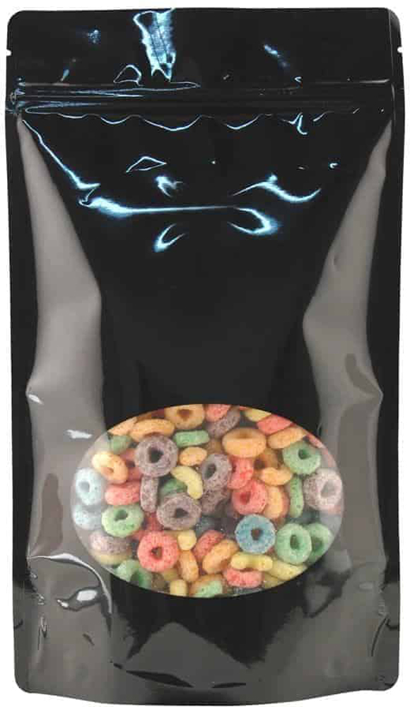 Black 16 oz. Window Stand Up Pouch 16 oz. Laminated Window Stand Up Zipper Pouch Bags - 6 3/4x11 1/2 + 4 BLACK - PET/LLDPE