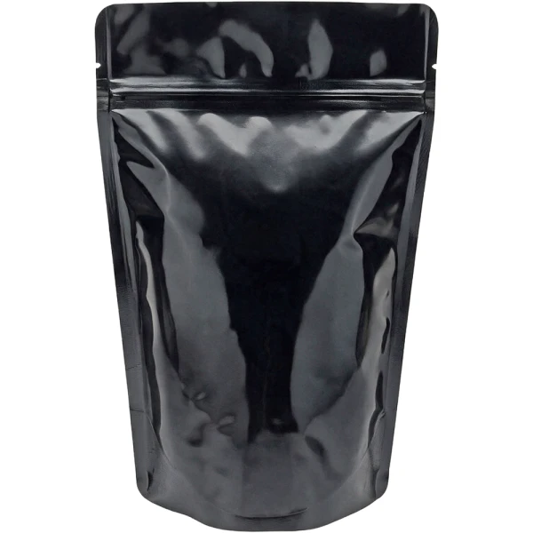 Black 16 oz. Stand Up Pouch 16 oz. Stand Up Zipper Pouch Bags - 7 x 11 1/2 + 4 BLACK - PET/ALU/LLDPE